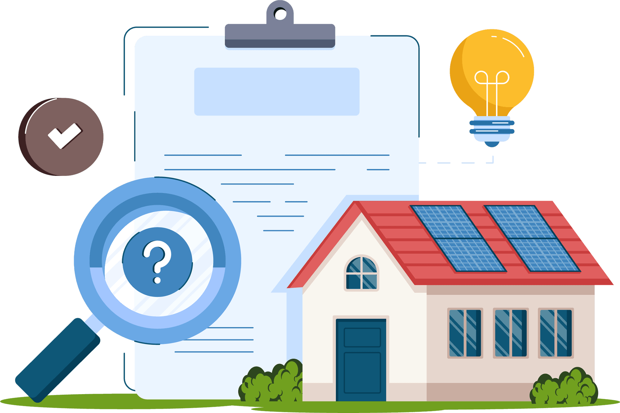 House with solar panels and energy checklist.